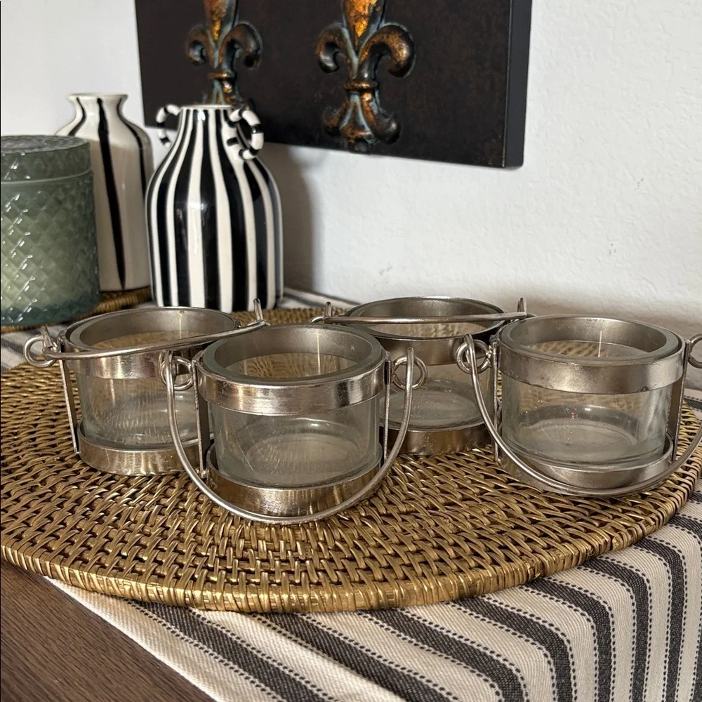 Vintage 2006 Target Metal And Glass Tea Light Candleholders, Set Of 4